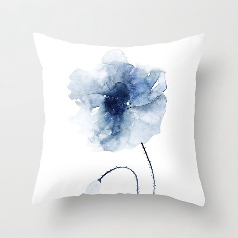 4PCS Nordic Style Ink Blue Flower Abstract Concise Print Pillowcase Peach Skin Velvet Throw Pillows Cover 45X45cm
