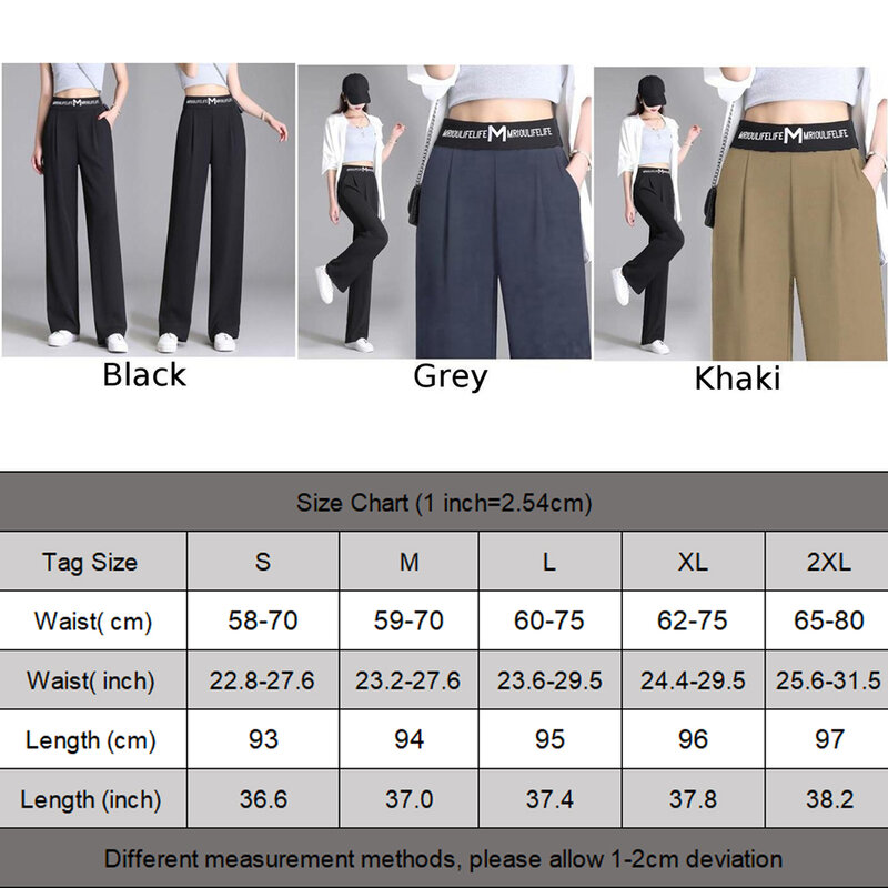 Black Gray Khaki Casual Length Pants for Women Loose Office Pants High Waist Straight Trousers with Solid Color