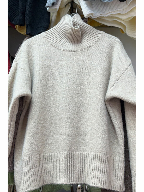 Suéter de gola alta de caxemira feminino, pulôver feminino de malha, malha grossa solta, rua, outono, inverno, 2023