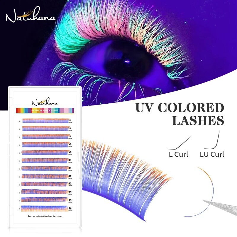 NATUHANA  Fluorescent Eyelash Extension Colorful UV Neon Eyelash Extensions Glow in the Dark lashes Makeup