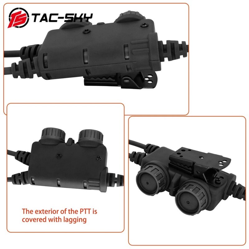 TS TAC-SKY-Adaptador tático com canal duplo, compatível com fones de ouvido tático PELTO, versão militar para RAC PTT