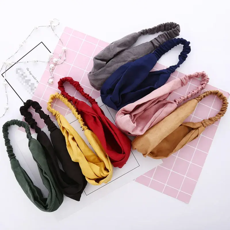 Women Hairband Summer Autumn Suede Headband Vintage Cross Knot Elastic Hair Bands Soft Solid Girls Hair Accessories