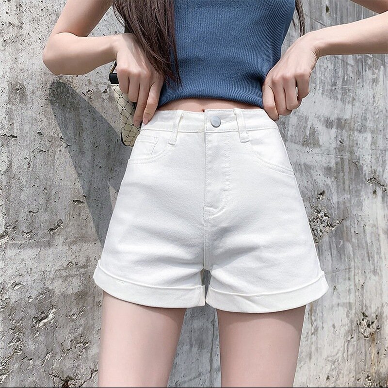 Women's Flapped Jeans Short Pants Casual High Waist Denim Shorts Female Clothing, Summer Pocket 2024