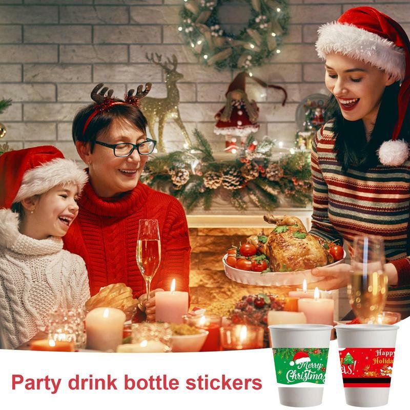 Pegatinas de etiqueta de botella de Santa Claus, pegatinas adhesivas de dibujos animados de 6 piezas, divertidas, de Navidad