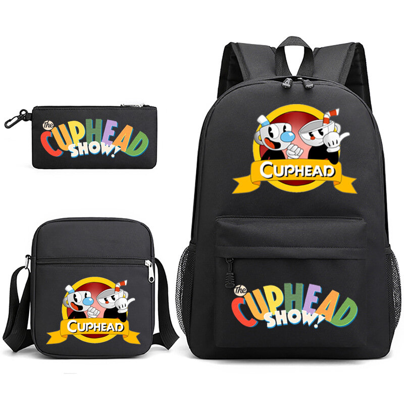 Cuphead لعبة Mugman ظهره الفتيات الفتيان المدرسية سعة كبيرة حقيبة لابتوب مقاوم للماء متعددة الوظائف على ظهره