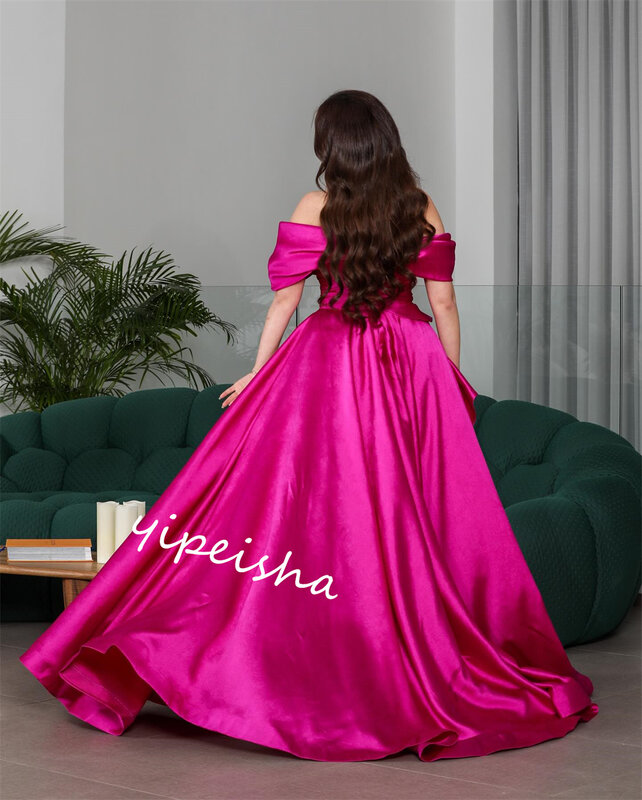  Evening Prom  Satin Ruffles  Sheath Off-the-shoulder Bespoke Occasion Gown Long es Saudi Arabia