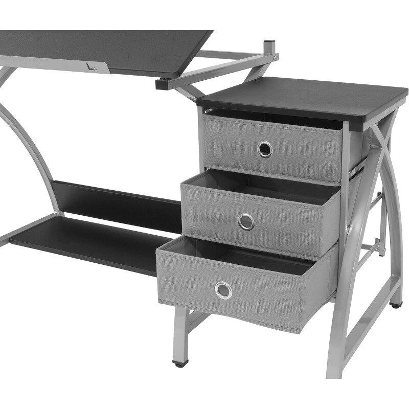 SD STUDIO Designs Combinação, mesa artesanal, ângulo ajustável superior e fezes, prata, preto, 2 pcs