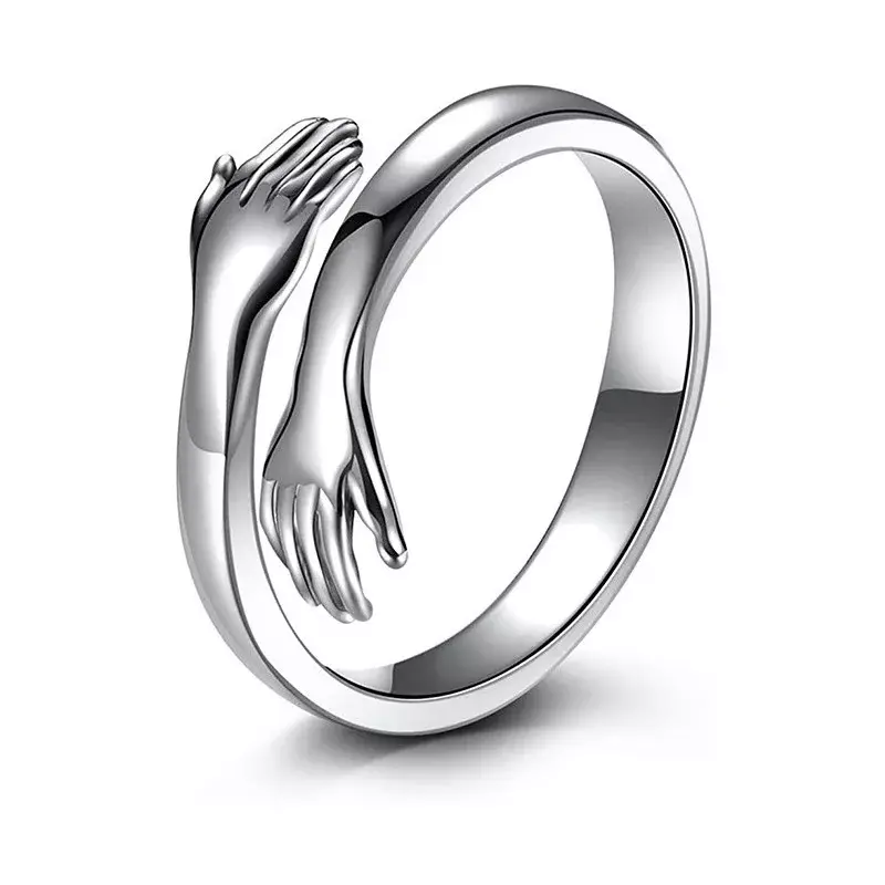Gold Silver Color Hug Hands Ring Simple Design Finger Ring For Women Girls Elegant Silver Jewelry