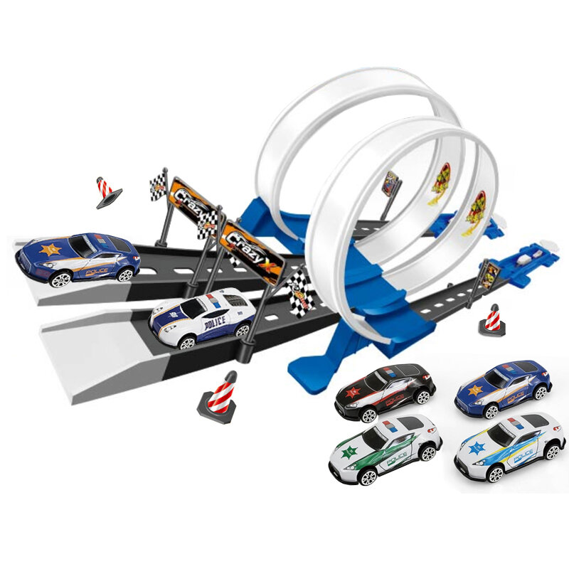 Stunt Speed Double Car Wheels para crianças, Racing Toys Track, DIY Rail Kits, modelo montado, meninos e meninas, presente de Natal