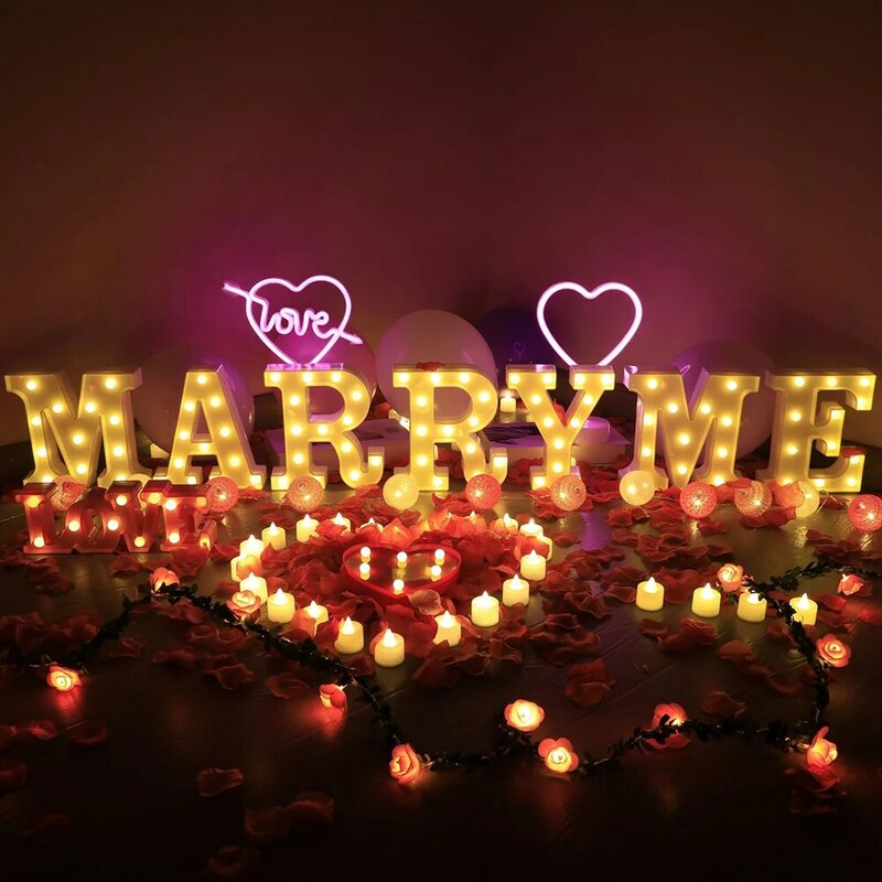 الزواج مني شعار LED تضيء رسالة ، هدية عيد الحب ، LED الأبيض الدافئ ، اقتراح ، في الهواء الطلق ، ديكور داخلي