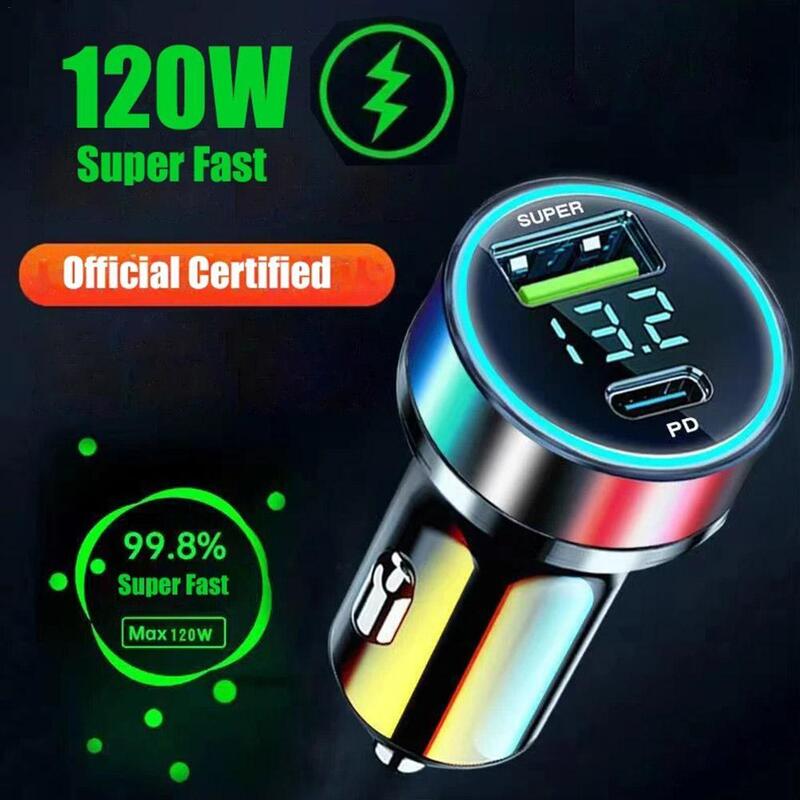 Quick Car Charger 12-24V Dual USB Type C 120W+PD20W Fast Charger For IPhone13 Pro Phone Car Fast Charging