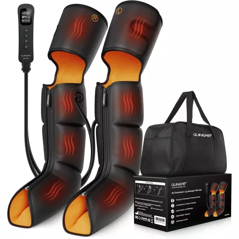 QUINEAR Leg Massager, 3-in-1 Foot Calf & Thigh Massager with Heat and Compression Therapy, Leg Massage Boots for Swollen Leg