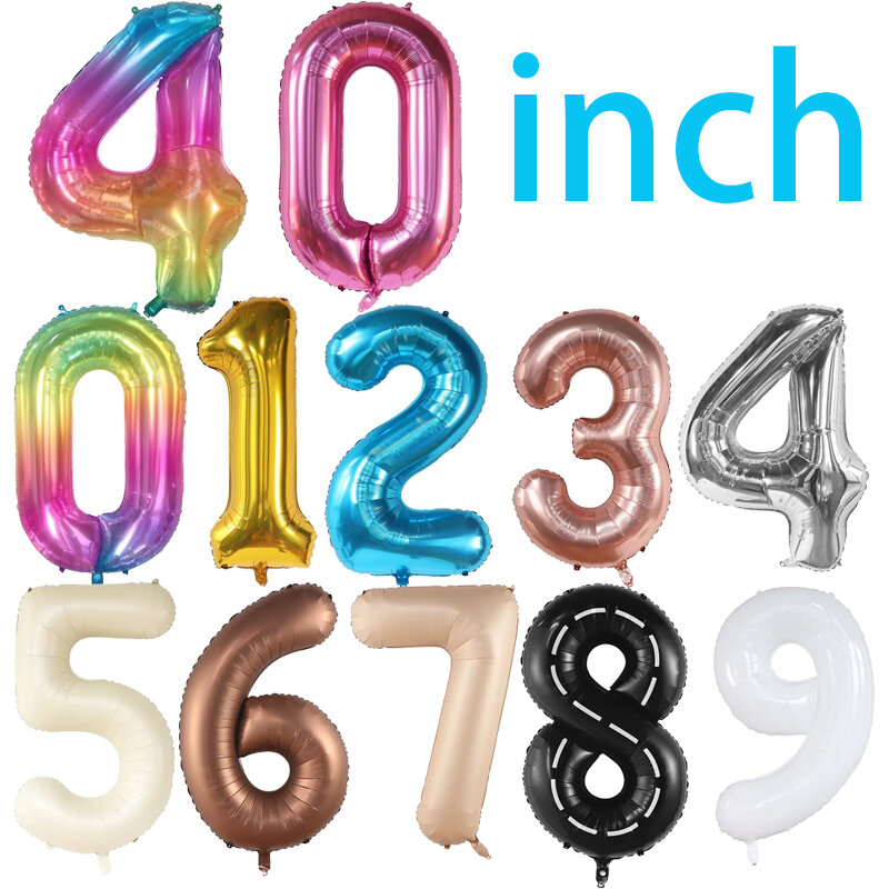Balões grandes do hélio para o aniversário, 40 polegadas, grande número, número, feliz aniversário, decorações da festa de casamento, chuveiro, 40 polegadas