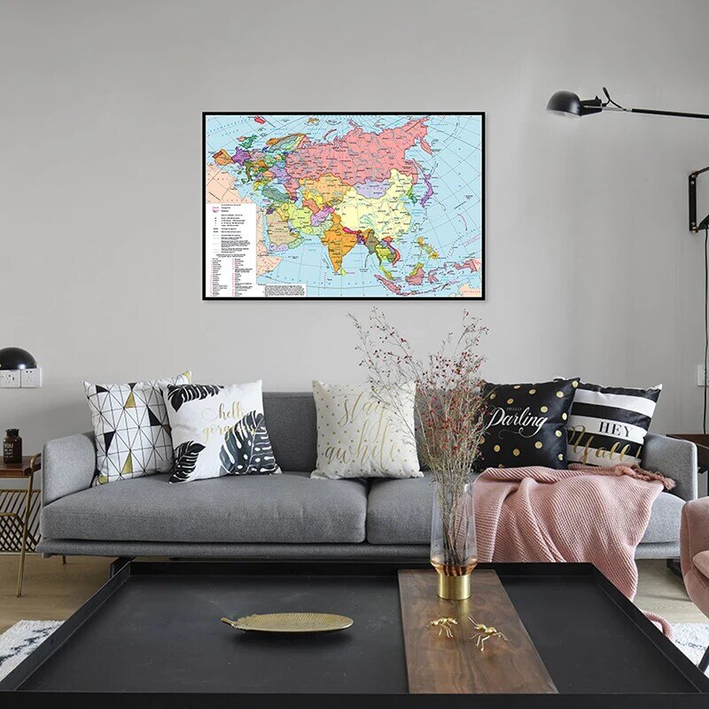 90*60 سم خريطة آسيا وأوروبا الجدار ملصق فني قماش اللوحة صورة الزخرفية غرفة المعيشة الديكور اللوازم المدرسية