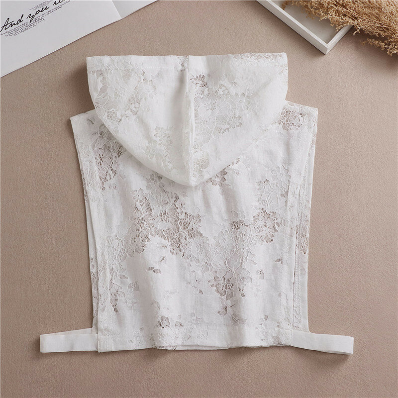 New Lace Floral Hollow Women Fake Collar with Hoodie Cap Autumn Ladies Half-Shirts Sweater Decorative Clothes Accessories