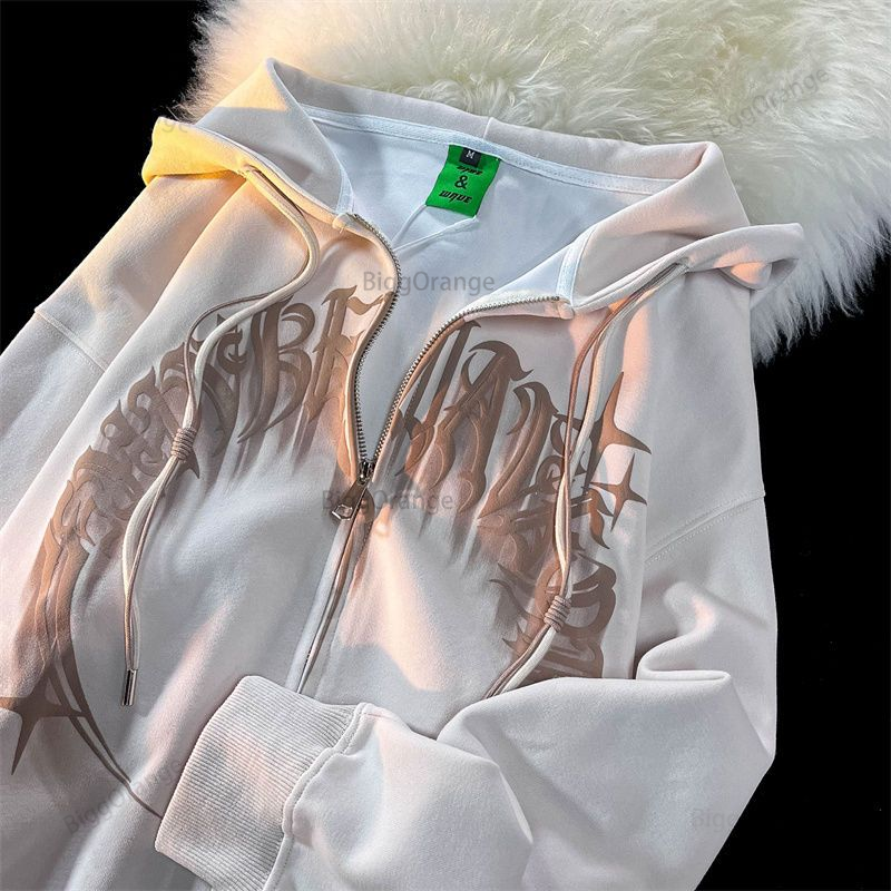 2023 stile americano Retro Street Sweet Cool Letter Print maglione con cappuccio donna Y2K coppia giacca Cardigan Casual Versatile allentata