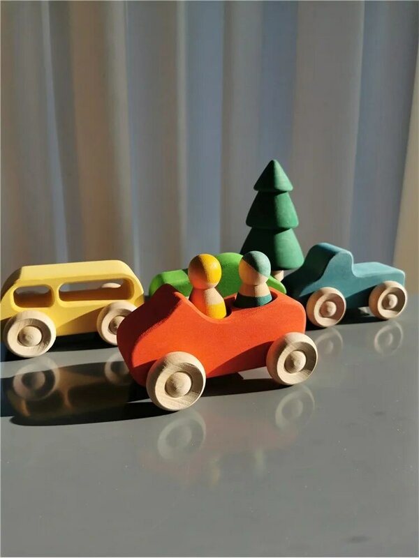 Houten Montessori Speelgoed Regenboog Stapelen Brug Basswood Cars Truck Bos Bomen Voor Kinderen Educatief Blokken