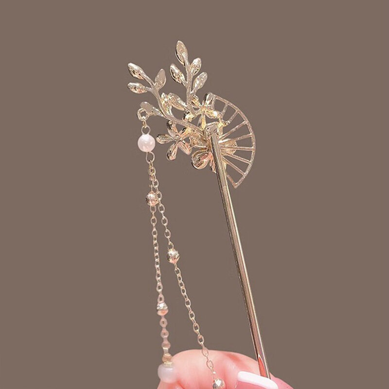 Classic Hair Stick Peach-blossomhair Chopsticks Gold Plated Prong Updo Chignon Hairpin For Women Chinese Hanfu Hair Accessories