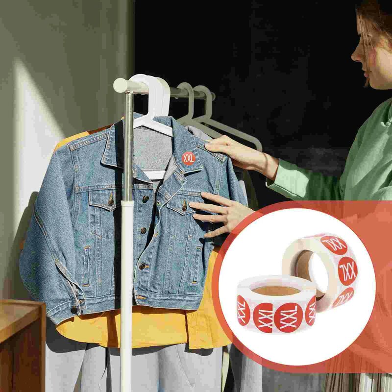 Operitacx-rollo de etiquetas adhesivas para ropa de venta al por menor, etiquetas de tamaño rojo, círculo T, clasificación multifuncional, color blanco, 2 rollos