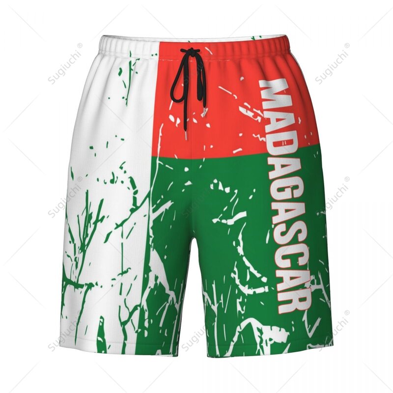 Pantalones cortos de playa con bandera de Madagascar para hombre, traje de baño para surf, fútbol, ciclismo, correr, poliéster