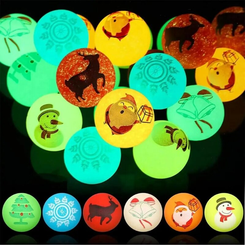 10pcs Christmas Glow-in-the-dark Elastic Ball Toys Rubber Solid Jumping Ball Kids Toys Christmas Theme Decorative Props Gifts