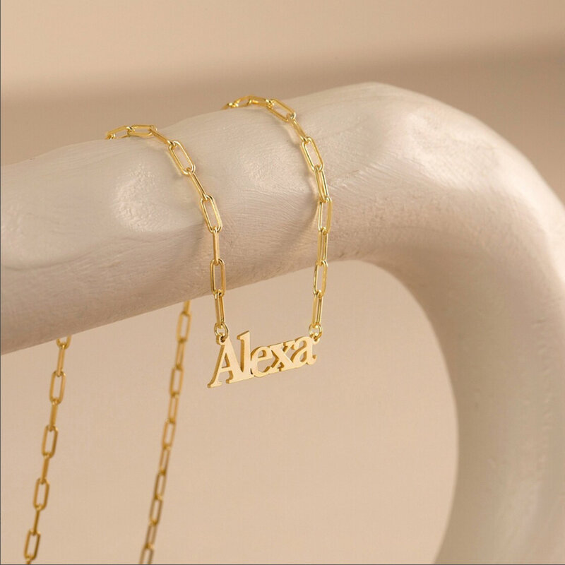 Ожерелье и зажим для бумаги ожерелье с именем на заказ Изысканная табличка ожерелье персонализированные ювелирные изделия подарок для мамы и ее