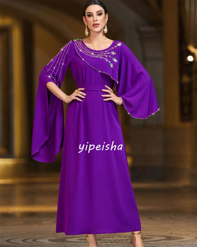 Sparkle Modern Style Jersey Rhinestone Beading Sash Pleat A-line Scoop Neck Midi Dresses Celebrity Dresses High Quality Casual