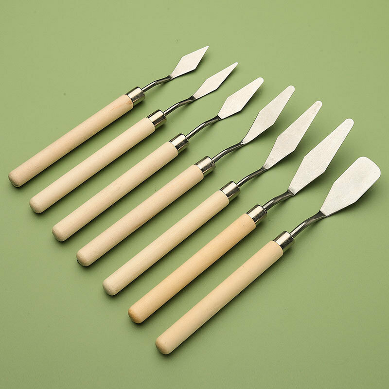7Pcs Stainless Steel Palette Knife Gouache Palette Kit Oil Painting Supplies Fine Art Knife Painting Tool Set Flexible Blades