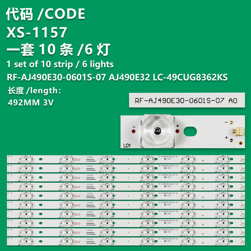 Tira de luces compatible con Sharp LC-49CUG8362KS, 8372ES, 8462ES, RF-AJ490E30-0601S-07