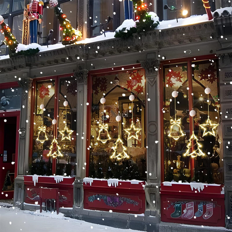 Luces Led de Navidad con ventosas para ventana, 3 piezas, 3600 (K), alimentado por batería, campana de árbol, lámpara con ventosa en forma de estrella, envío directo