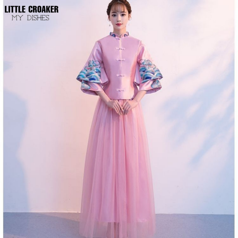 Chińska druhna 2023 suknia druhna wiosna i lato druhna panna młoda Chinoiserie długa sukienka siostry wygląda na cienką