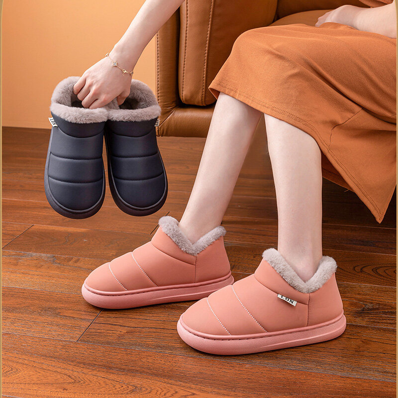 Zapatos cálidos de algodón para hombre, suela gruesa antideslizantes de botas impermeables, cómodas, para interiores, otoño e invierno, 2023