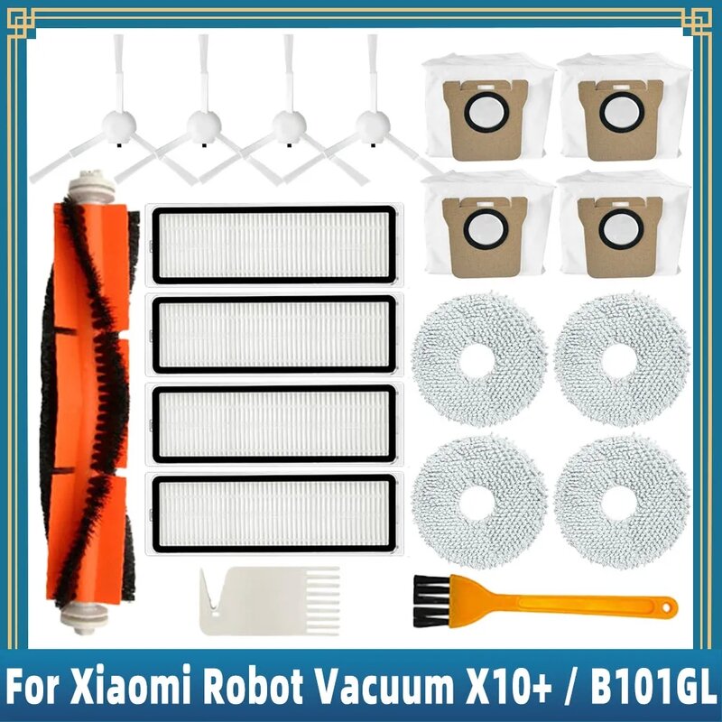 Piezas de repuesto para Robot aspirador Xiaomi, accesorios para Robot aspirador X10 + X10 Plus B101GL, cepillo lateral principal, filtro Hepa, bolsa para polvo, soporte para fregona y trapo, caja para polvo
