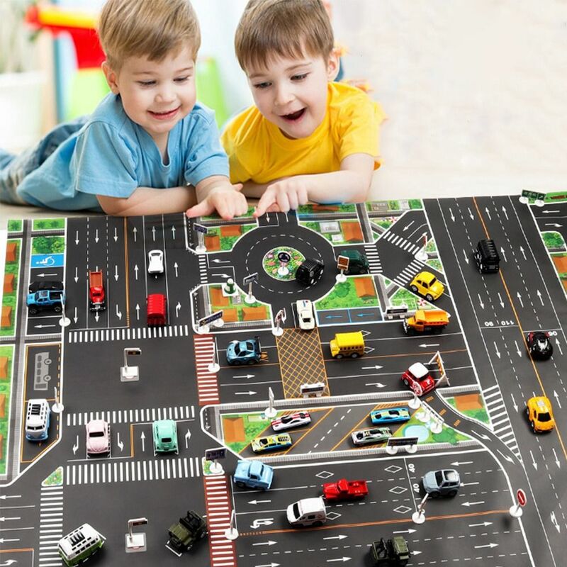 Roadmap Playmat para crianças, tapete rodoviário para crianças, sinais de trânsito DIY, tapetes de escalada brinquedos, estacionamento da cidade, presente