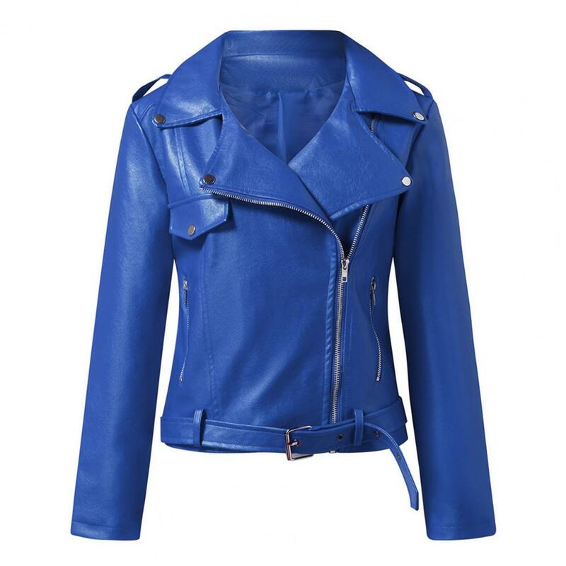 Stylish Motorcycle Jacket Solid Color Windproof  Women Motorcycle Clothing Spring Autumn Coat