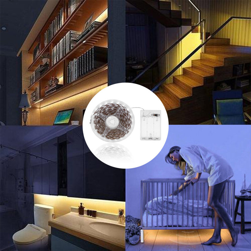 LED Strip Light Quente / Branco Luz Adesiva Arm￡rio Luz String Bateria Powered Cordless Decora￧￣o Light Strip para Casa Interior