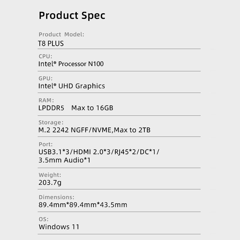 Firebat-intel n100 cpuを搭載したミニPCゲーマー,Windows 11,ゲームPC,lpddr5,16GB RAM, 512GB ssd,nvme,m2,wifi,5,bt4.2,t8 plus