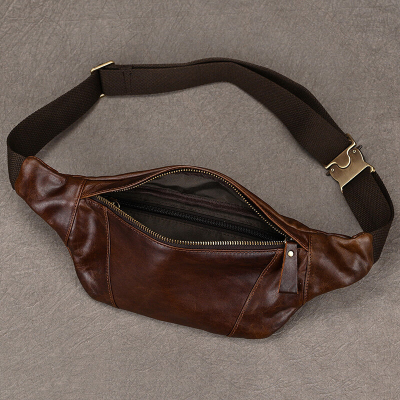 กระเป๋าคาดอกหนังสำหรับผู้ชาย, กระเป๋าสะพายไหล่คาดเอวกระเป๋าสะพายหนังสำหรับกีฬากลางแจ้งเข็มขัดขนาดเล็ก
