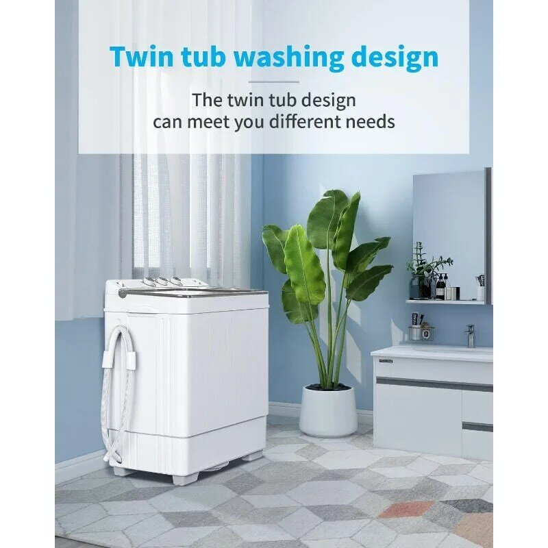 ROVSUN 26lbs Compact Twin Tub Portable Washing Machine, Mini Washer(18lbs) & Spiner(8lbs) / Built-in Drain Pump