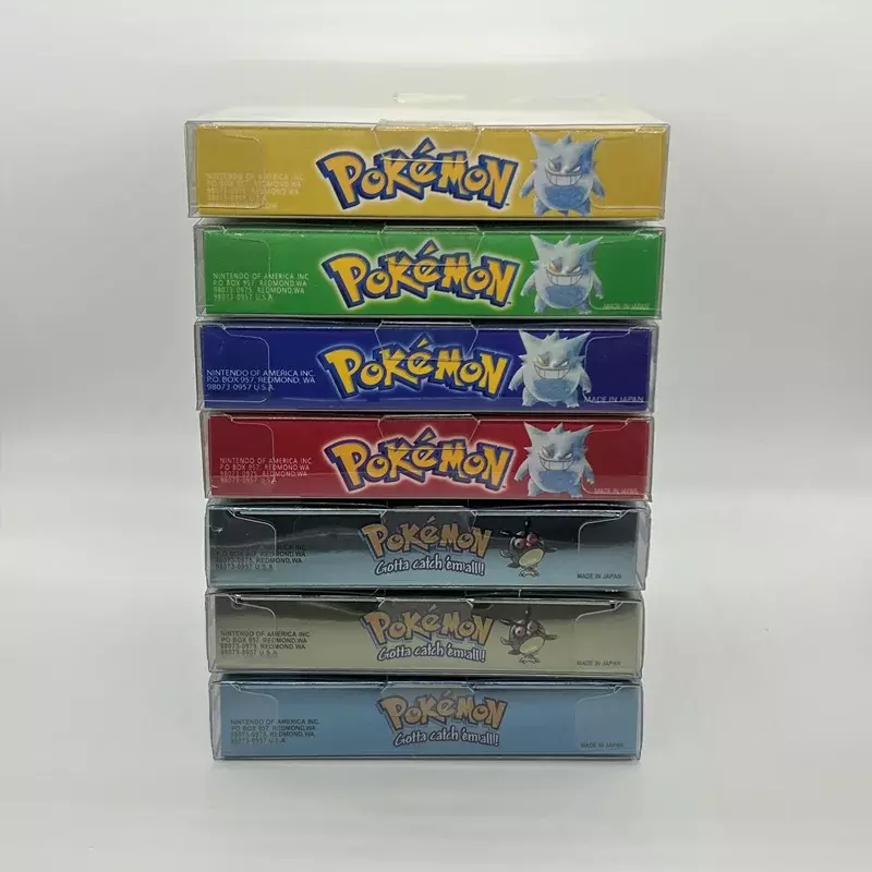 Cartucho de videojuegos de la serie Pokemon, juego GBC en caja, azul, cristal, oro, verde, rojo, plata, amarillo, 16 bits, sin Manual, 7 versiones