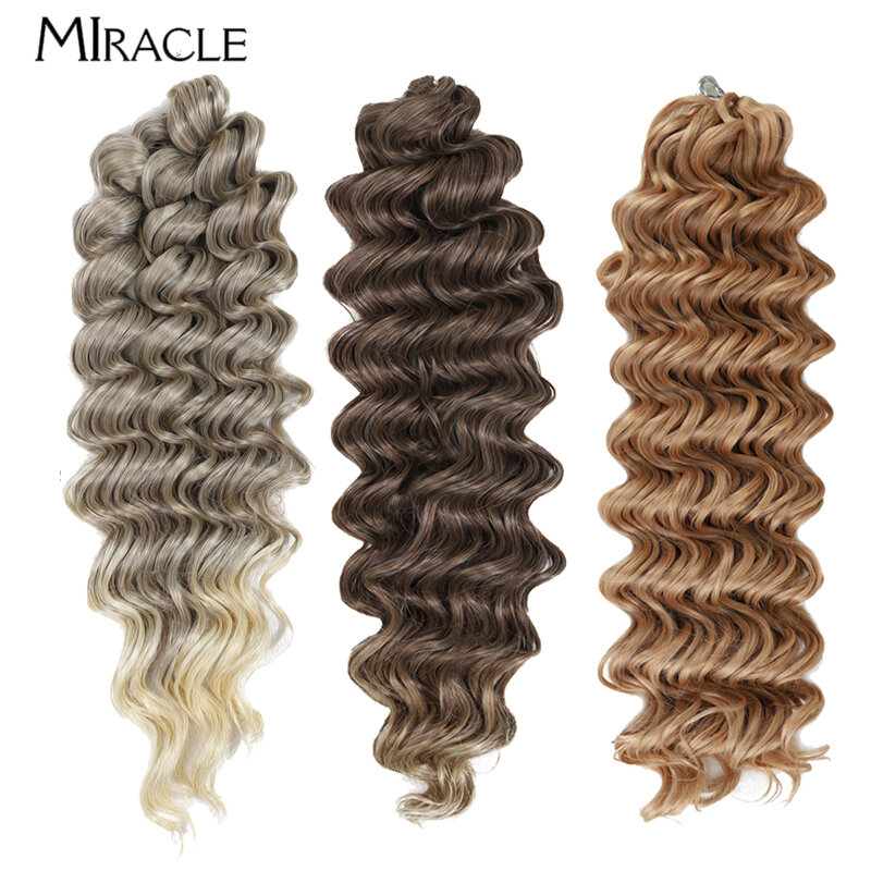 MIRACLE ekstensi rambut kepang sintetis, ekstensi rambut 30 inci 70CM gelombang dalam, bundel rambut kepang Crochet sintetis, rambut palsu gelombang air