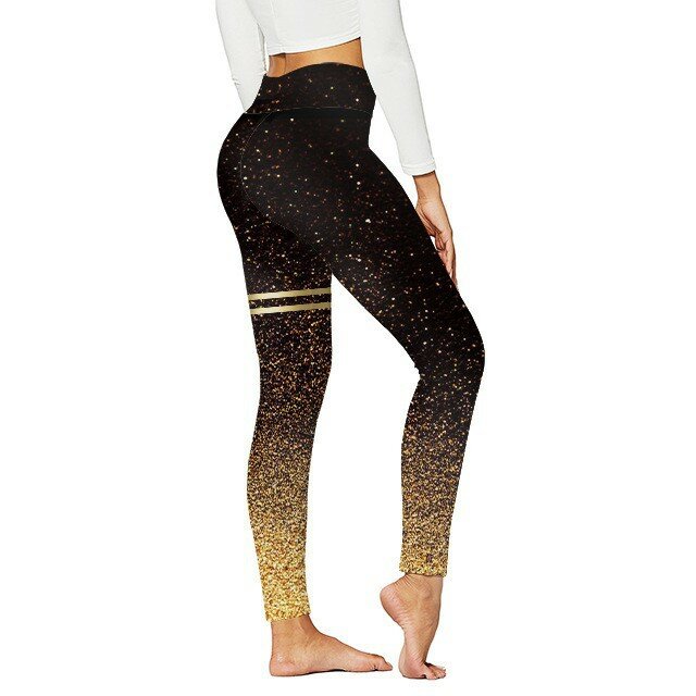 2024 new high-waisted double ring hot gold printing yoga pants all matching tight hip lift ladies pants