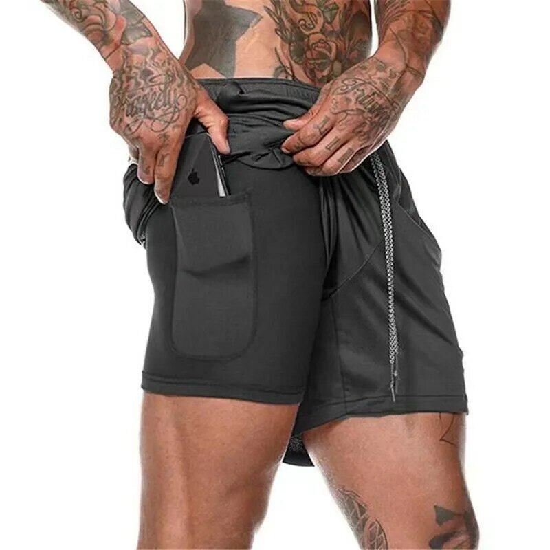 Calções Esportivos Camuflagem de Secagem Rápida para Homens, Corrida, Fitness, Ginásio, Treinos, Fitness, Verão, 2 em 1, Jogging