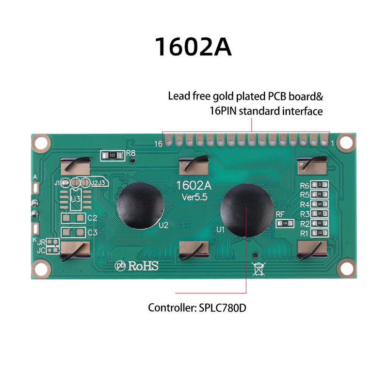Modular LCD Dot Matrix Tela, Amarelo Verde Membrana, Apoiando Solução Controle de Desenvolvimento, Fonte Direta Da Fábrica, SPLC780D, 1602A
