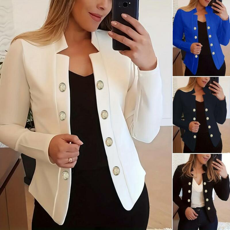 Women Formal Coat Thick Warm Women's Notch Collar Long Sleeve Cardigan Coat for Office Ol Commute Business Style Women Coat