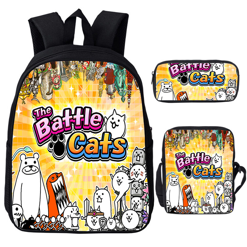 3 Stuks Set The Battle Cats Rugzak Voor Jongens Meisjes Schooltassen Waterdichte Boekentas Kids Anime Rugzak Tiener Softback Bag Pack