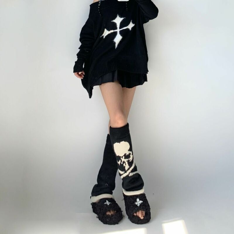 Gothic Damen Knies trümpfe ausgestellt Schädel Beinlinge stricken Bein ärmel für Halloween Party wear