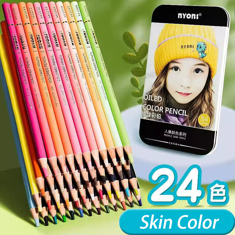 أقلام تلوين زيتية من Xsyoo عدد 24 لونًا من ألوان البشرة أقلام تلوين خشبية ناعمة من ألوان الباستيل للوازم الفنية للمدرسة