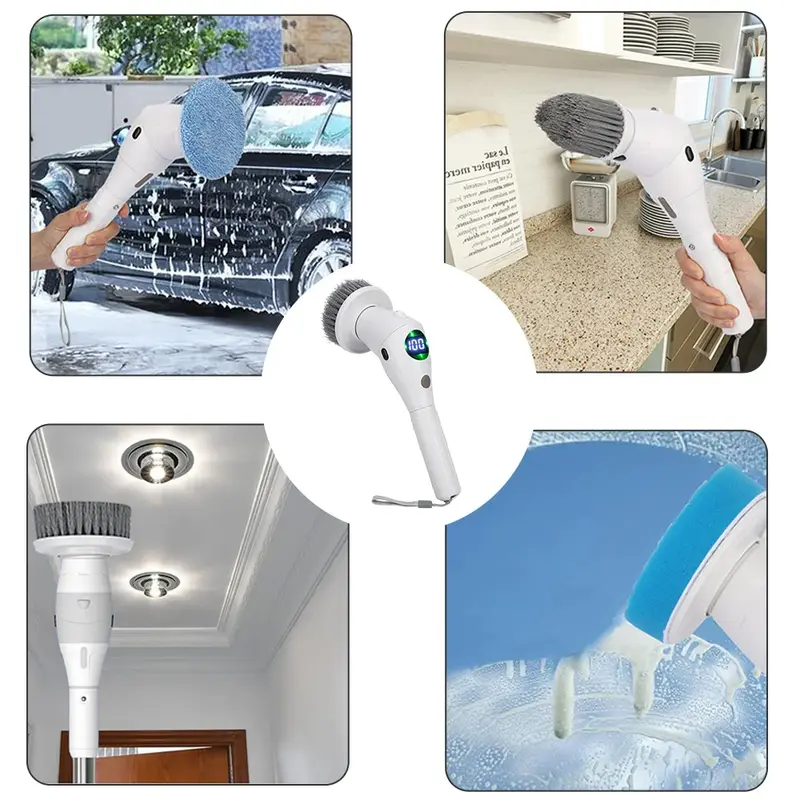 Multifuncional Rotativa Escova De Limpeza, Elétrica USB Recarregável, Cozinha Doméstica e Banheiro, 8 em 1