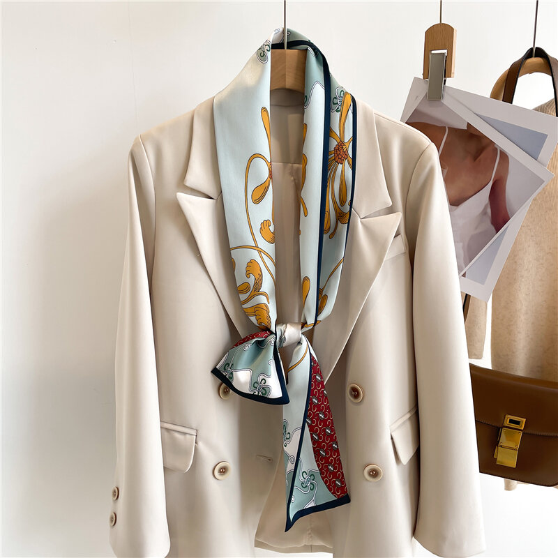 Женская шелковая повязка для волос с принтом на цепочке 2023, атласный шарф, модная летняя женская Шейная повязка на руку, шейный платок, бандана Ehcarpe